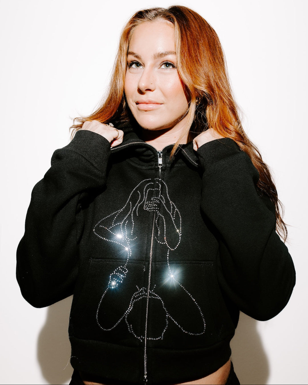 Rhinestone Cropped Body Bag Hoodie