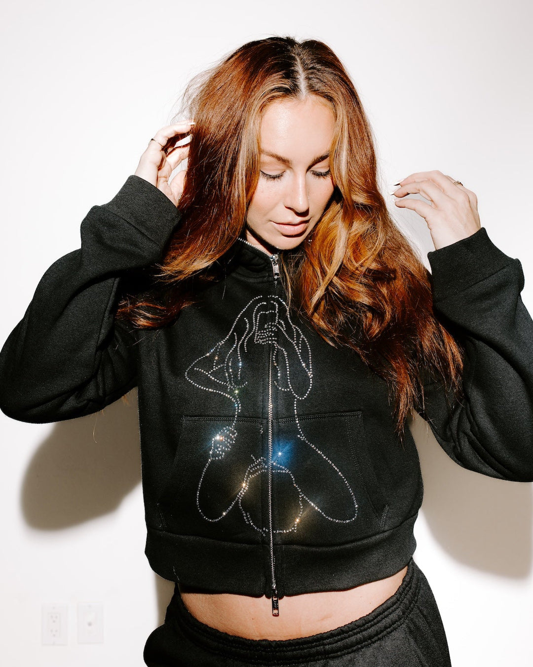 Rhinestone Cropped Body Bag Hoodie