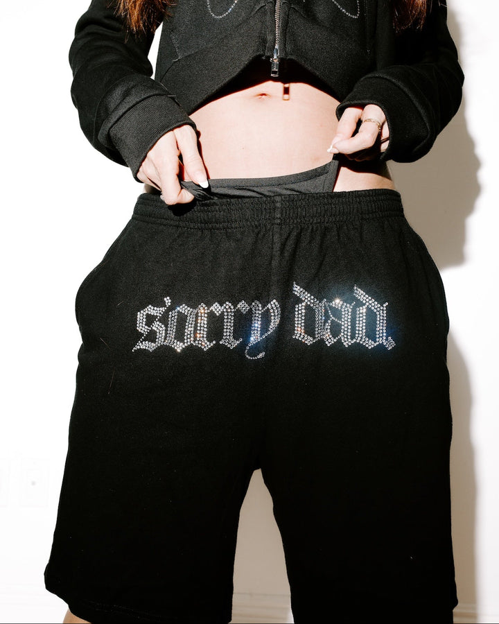 Rhinestone 'Sorry Dad' Gym Class Shorts