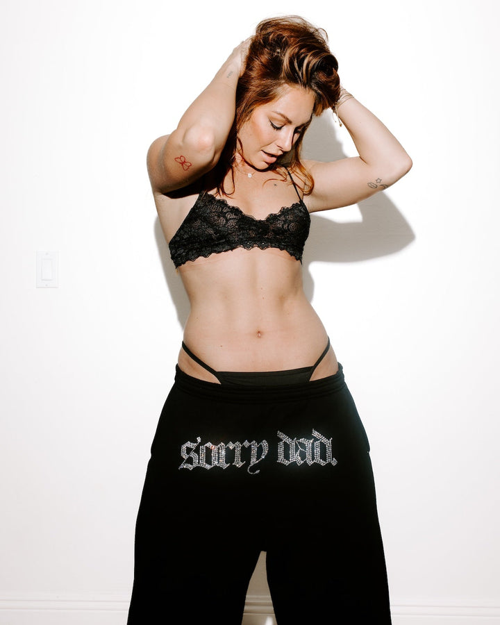 Rhinestone 'Sorry Dad' Black Sweatpants