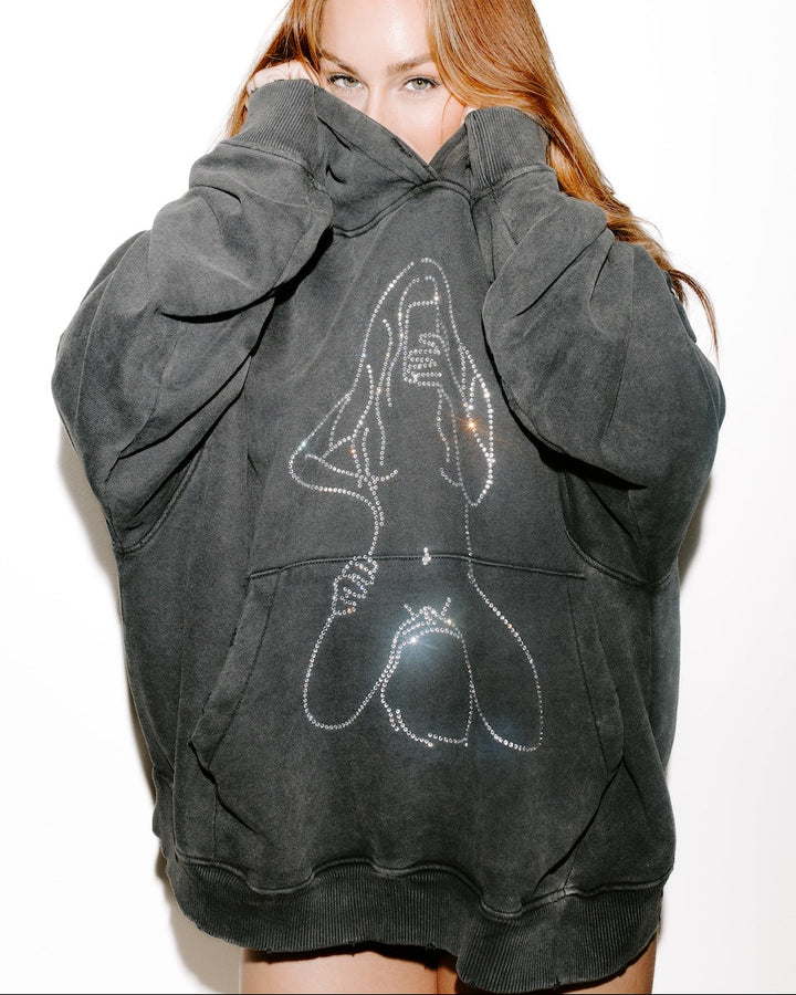 Rhinestone 'FaceTime' Vintage Gray Hoodie [LIMITED EDITION]