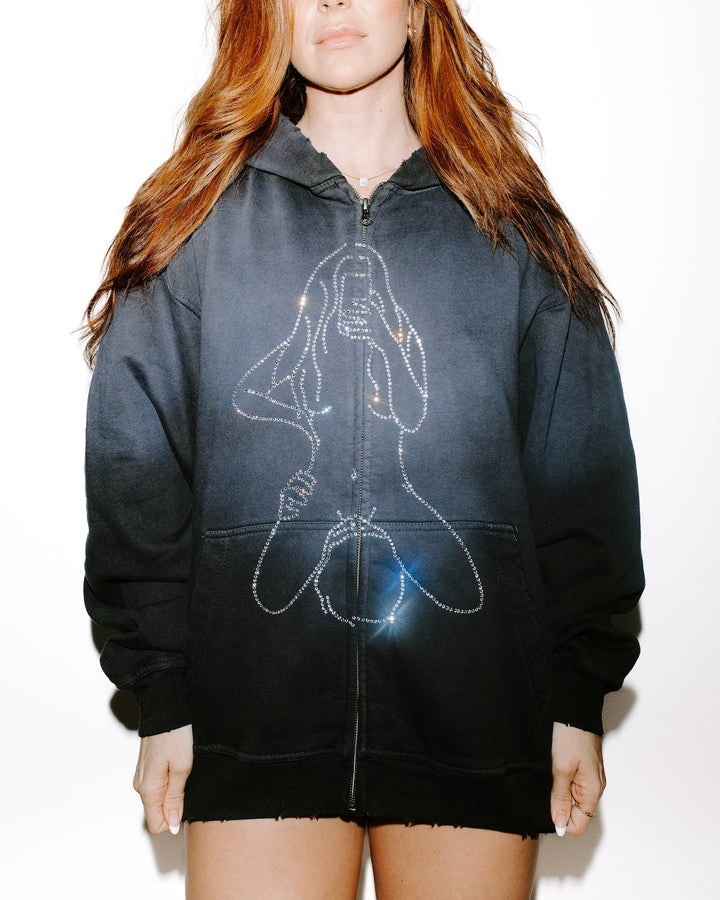 Rhinestone 'FaceTime' Potassium Wash Hoodie