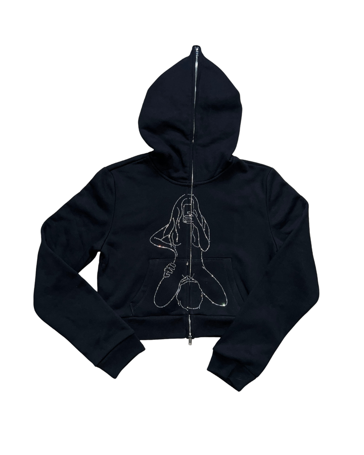 Rhinestone Cropped Body Bag Hoodie