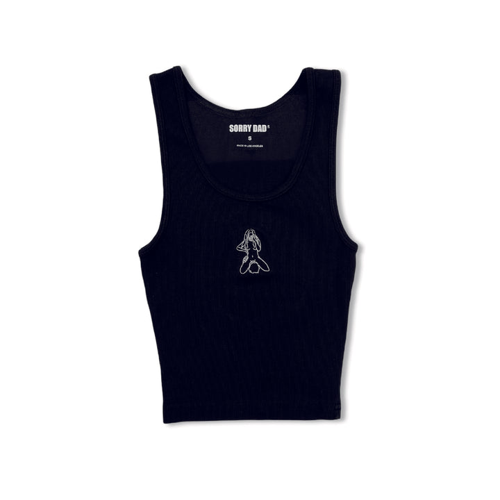 Black 'FaceTime' Embroidered Tank