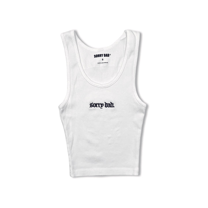 White 'Sorry Dad' Embroidered Tank