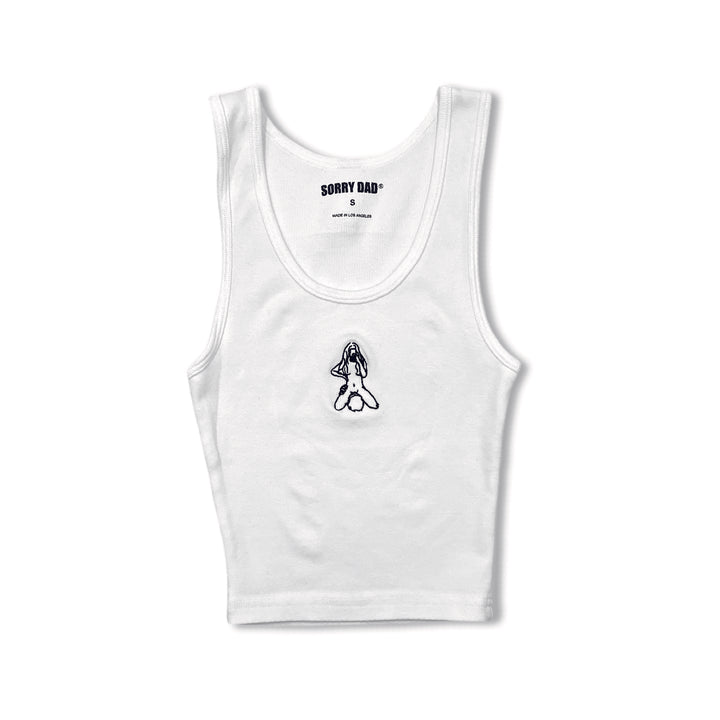 White 'FaceTime' Embroidered Tank